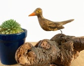 Vintage folk art bird on burl wood, hand carved and painted, cabin or country decor, farmhouse style, cottage style, bird lover gift