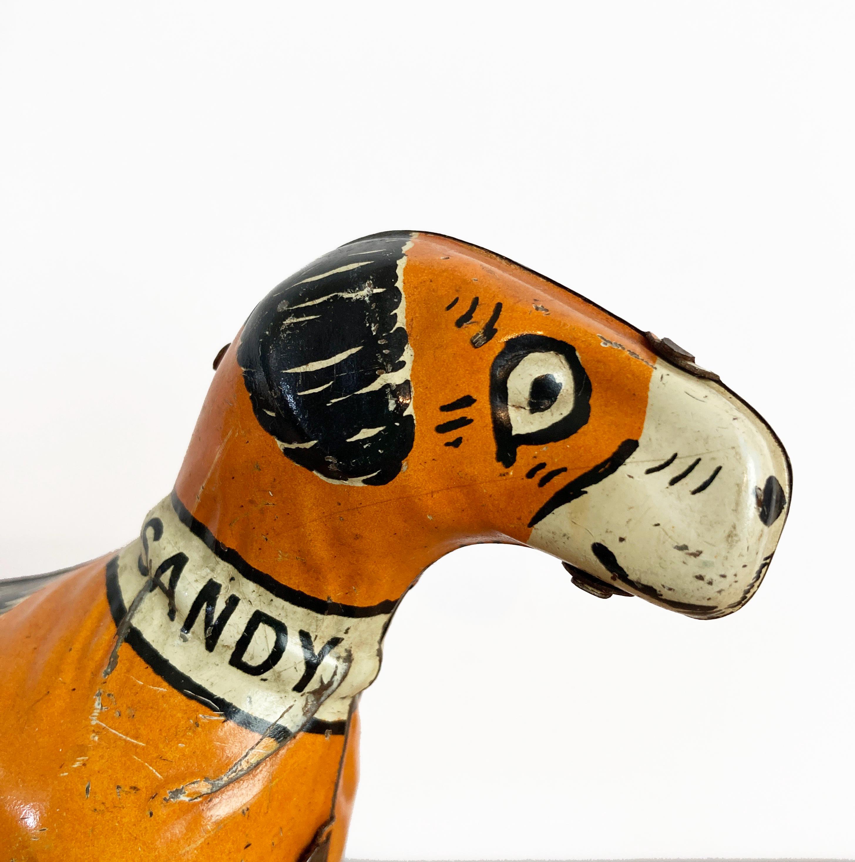 Rare, Sandy Dog Windup Metal Toy, Vintage Dog, Mechanical