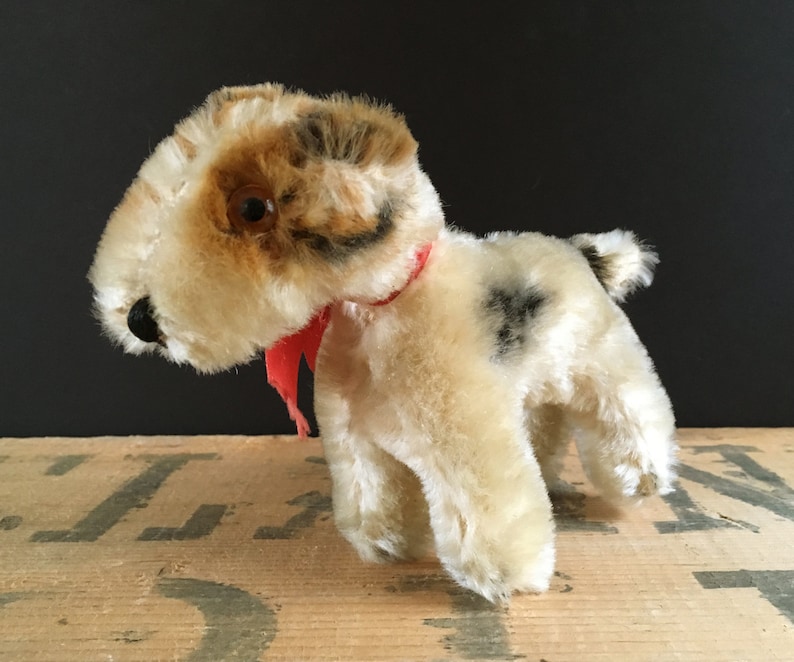 Vintage stuffed toy dog Fox Terrier with original glass eyes Etsy
