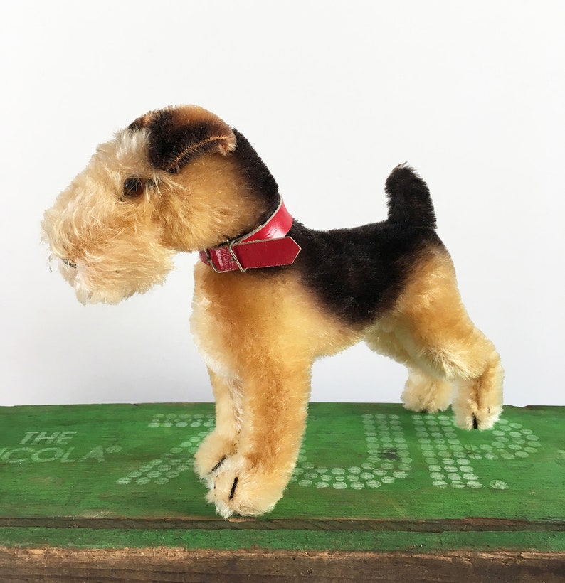 Vintage Steiff Terry collectible German toy Airedale Terrier stuffed animal with original collar dog lover gift circa 1950