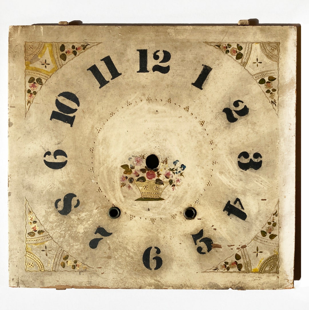 Antique Folk Art Clock Dial C1920, Handpainted Clock Face With Gilt