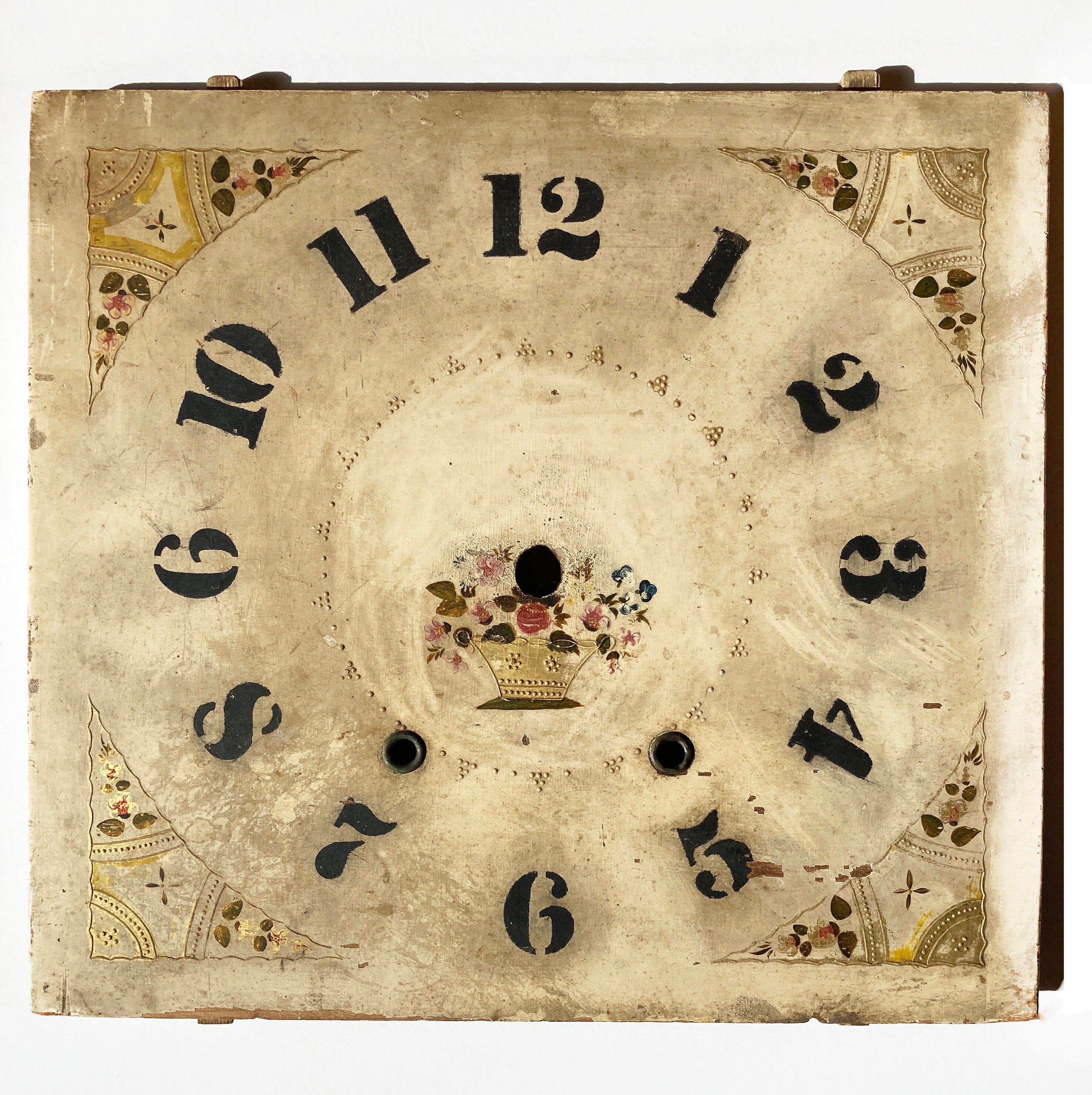 Antique Folk Art Clock Dial C1920 Hand painted Clock Face With Gilt 