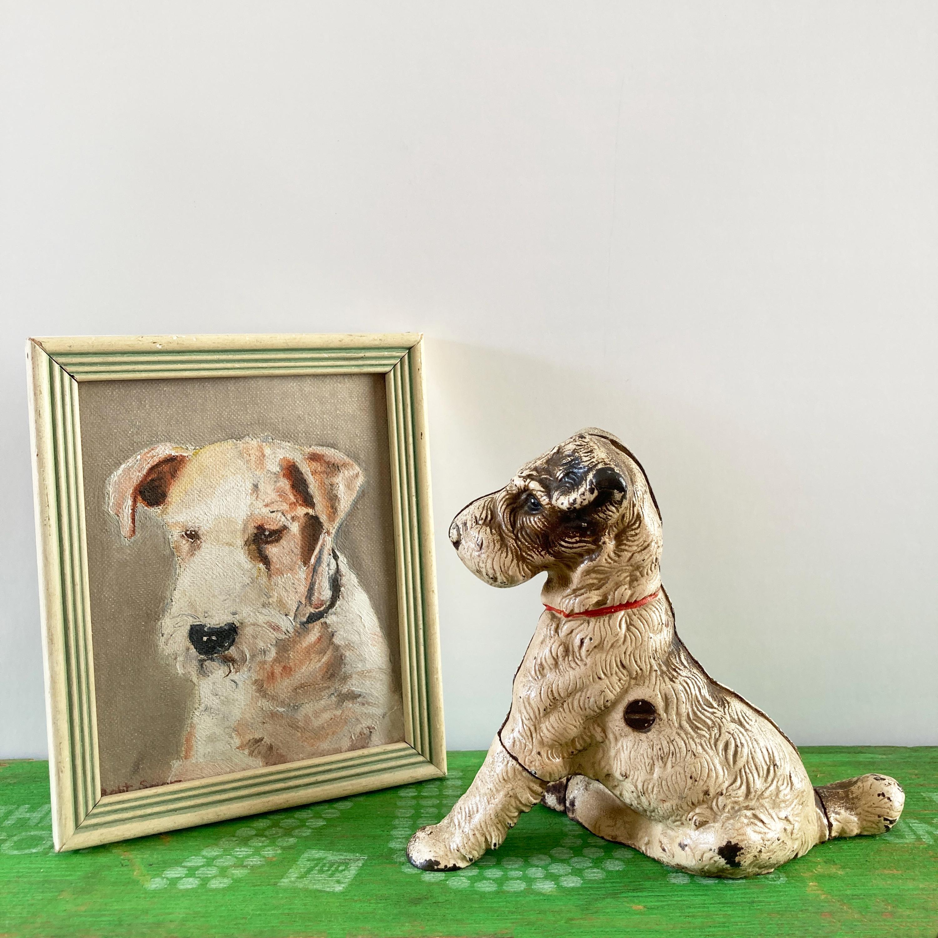 Original Vintage Hubley Cast Iron Coin Bank C1930, Wirehaired Fox