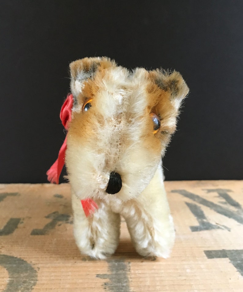 Vintage stuffed toy dog Fox Terrier with original glass eyes Etsy