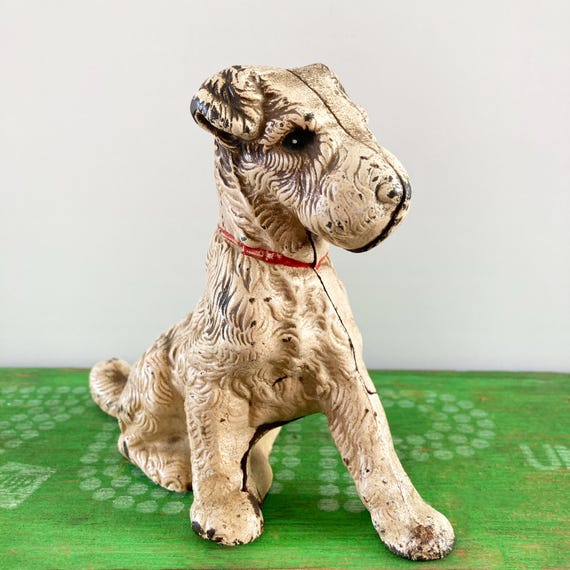 Original Vintage Hubley Cast Iron Coin Bank C1930, Wirehaired Fox
