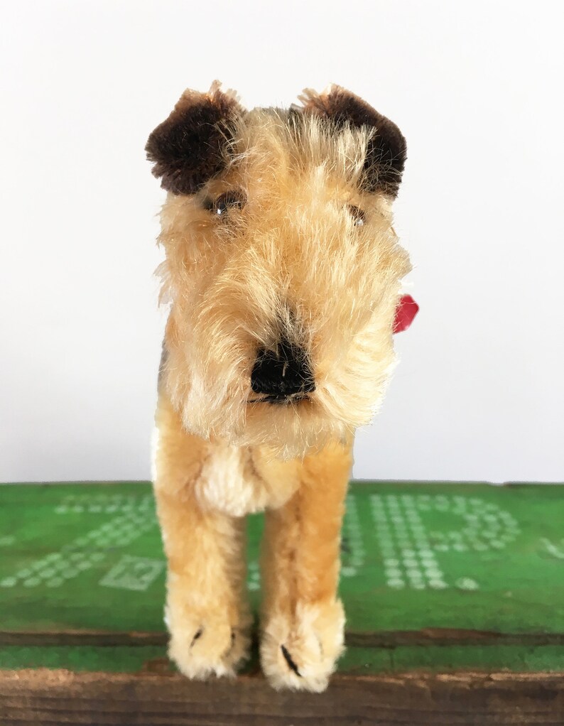 Vintage Steiff Terry collectible German toy Airedale Terrier stuffed animal with original collar dog lover gift circa 1950
