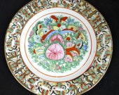 Chinese Hand-painted Enamel Decorative Display Plate with 1000 Butterflies and Pink Peonies - 10 inch D - Vintage Collectable
