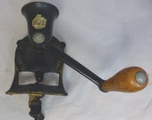 Vintage Spong Co Ltd Black and Gold Cast Iron No 1 Coffee Mill Coffee Bean Grinder Wall Table Mount - Wood Handle - Made in England