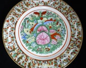 Chinese Hand-painted Enamel Decorative Display Plate with 1000 Butterflies and Pink Peonies - 10 inch D - Vintage Collectable