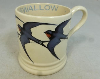 Taza de porcelana vintage de media pinta de Emma Bridgewater, con forma de golondrina y pájaro - Sello "Ostrero" - Fabricada en Inglaterra - VGC
