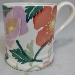 Emma Bridgewater Bright Poppies Half Pint Mug - Hand Decorated Spongeware Colourful Flowers Design – BumbleBee Stamp - Staffordshire England