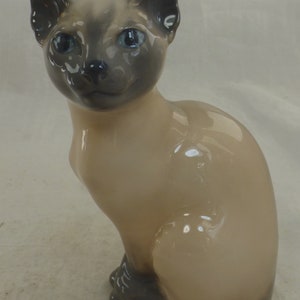 Vintage Large Royal Copenhagen of Denmark Siamese Cat Hand Painted Cream Grey Porcelain Figurine 3281 1st Quality 7.75in H Base Stamp image 3