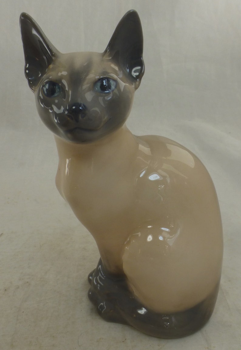 Vintage Large Royal Copenhagen of Denmark Siamese Cat Hand Painted Cream Grey Porcelain Figurine 3281 1st Quality 7.75in H Base Stamp image 3