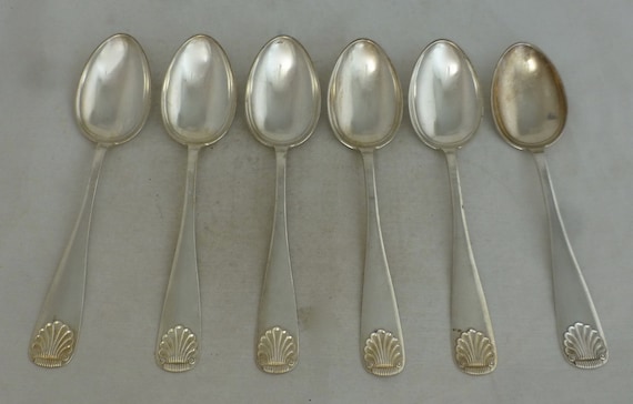 Vintage Norwegian Silver Plate Set of 6 Large Serving Spoons 8 in