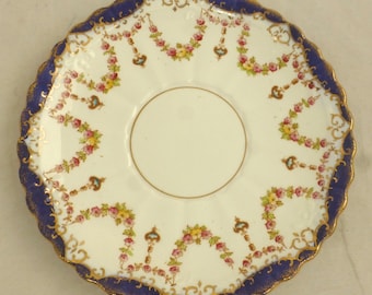 Plato vintage de porcelana Royal Albert Crown con diseño de festón - Expositor decorativo de pared de 23 cm de diámetro - Guirnaldas florales, azul cobalto y borde dorado - Inglaterra