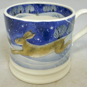 Emma Bridgewater Midnight Hare 1st Quality Quarter Pint Small Mug – Winter Animals at Night – Bird Worm stamp - England - Unused with Labels
