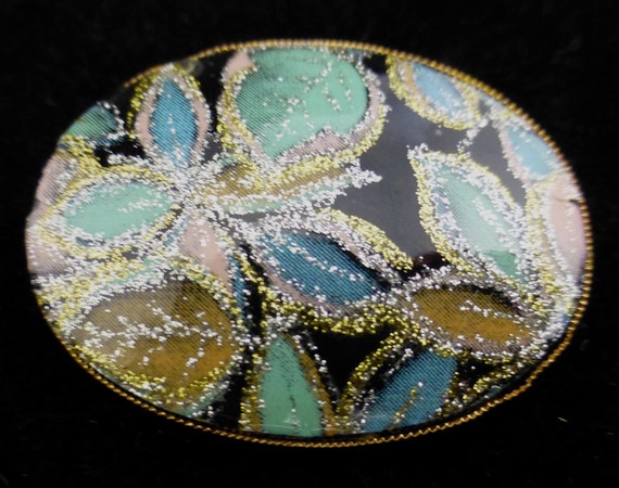 Vintage Brooch with Glittery Black, Pastel Blue a… - image 2