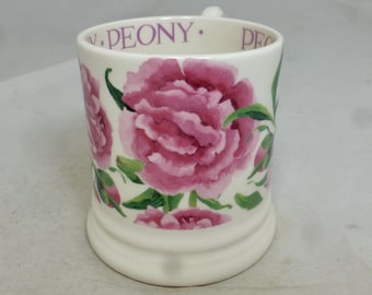 Taza de media pinta de primera calidad con diseño floral de peonía rosa de Emma Bridgewater, 40 años, con diseño de flores decoradas a mano, Inglaterra, sin usar y con etiquetas.