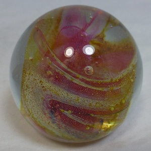 Kerry Glass of Ireland Pink and Gold Swirly Vintage Hand Blown Glass Globe Paperweight - Flame Mark on Indented Pontil – Irish Glass Studio