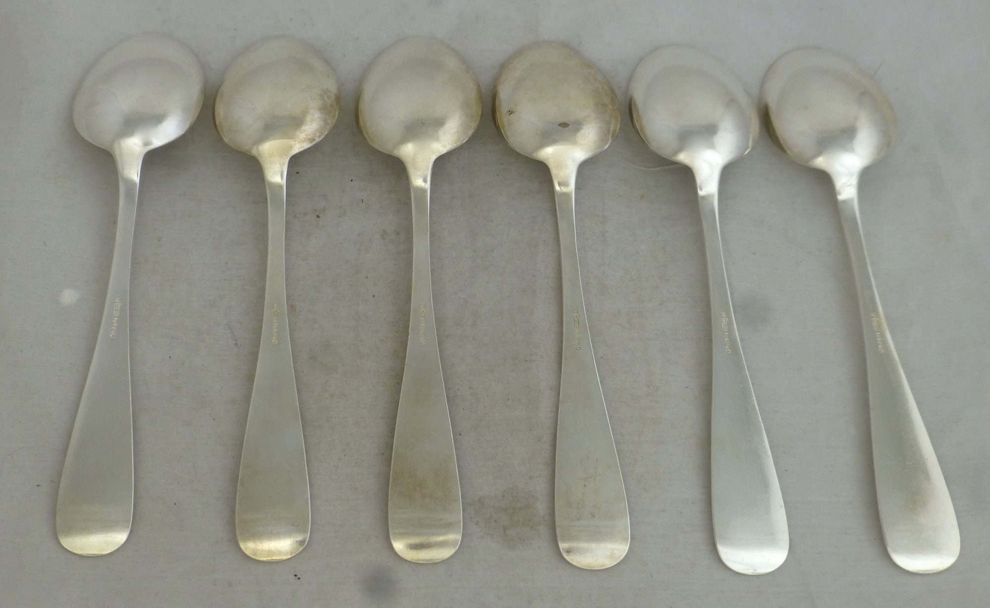 Vintage Norwegian Silver Plate Set of 6 Large Serving Spoons 8 in