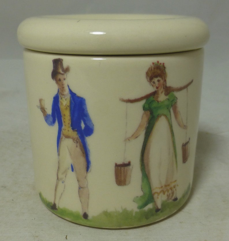 Rare Fortnum & Mason Milkmaid Dandy English Blue Stilton Cheese Porcelain Storage Canister / Jar Crock and Lid 3.25 in H Stilton not inc image 2