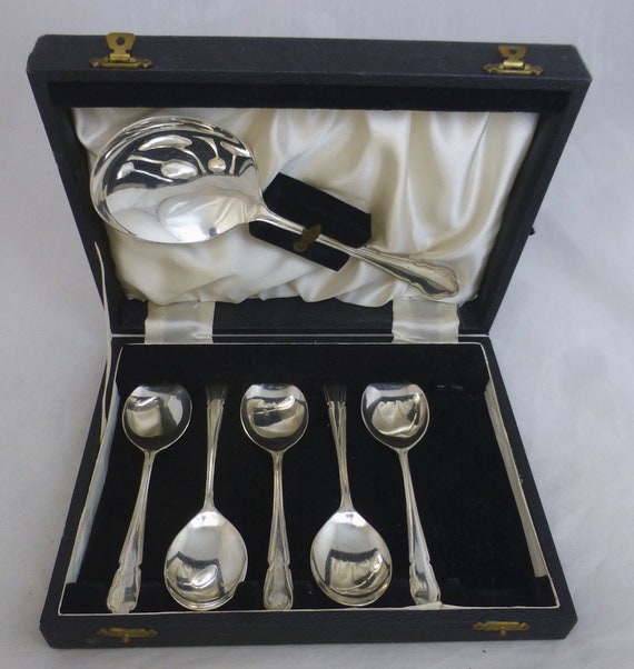 ヴィンテージ 英国製 シルバープレート ケース入り 6 ピース ラウンド