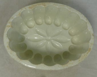 Antique Creamy White Stoneware Floral Jelly Mould 1 Pint – No 1 Pudding / Blancmange Mold 6 in W – Victorian Kitchenware – Indented "No 1"