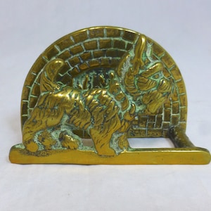 Scottie Dog Blazing Fire Vintage Solid Brass Letter Holder Rack / Napkin Holder - Scottish Terrier Lover Gift - Bonnie Scotland Desk Gift