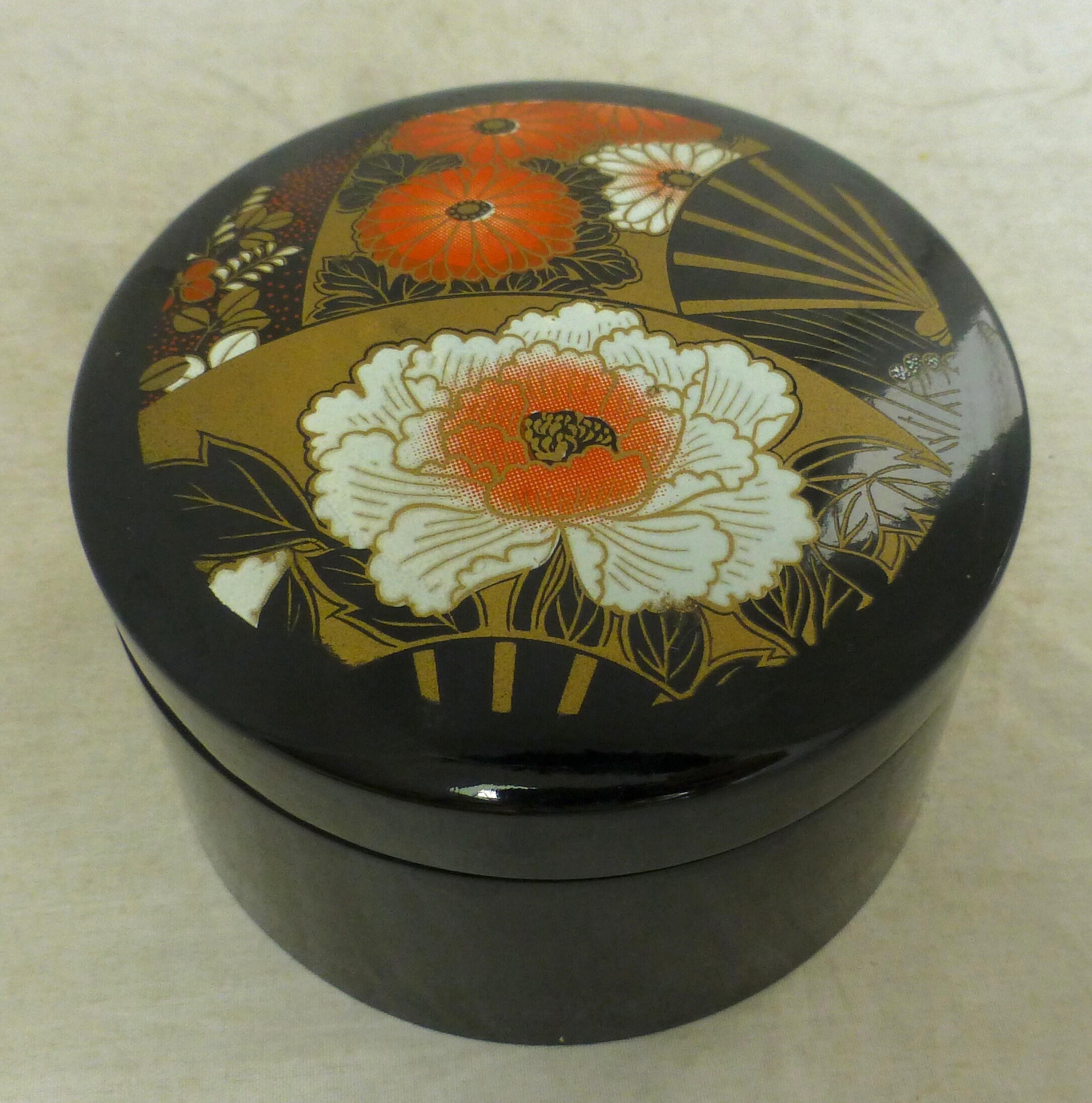 Vintage Japanese Black Lacquer Round Coaster Set Box With