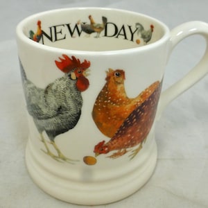 Emma Bridgewater It’s a Brand New Day Half Pint Mug – 1st Quality Hand Decorated Spongeware Chicken Cockerel Design – Rise & Shine - England