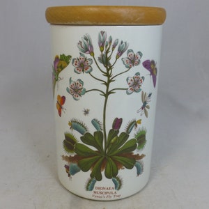 Portmeirion Botanic Garden X Großer Kanister / Vorratsglas & Holzdeckel - Venusfliegenfalle Dionaea Muscipula - 8,25 in H - Crest ID Stamp - VGC
