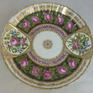Antique 1800s Victorian Ironstone Hand Painted Pink Rose Floral Pattern Deep Display Cabinet Plate - 8.75 in D –  Rich Gold Trim - 19th C