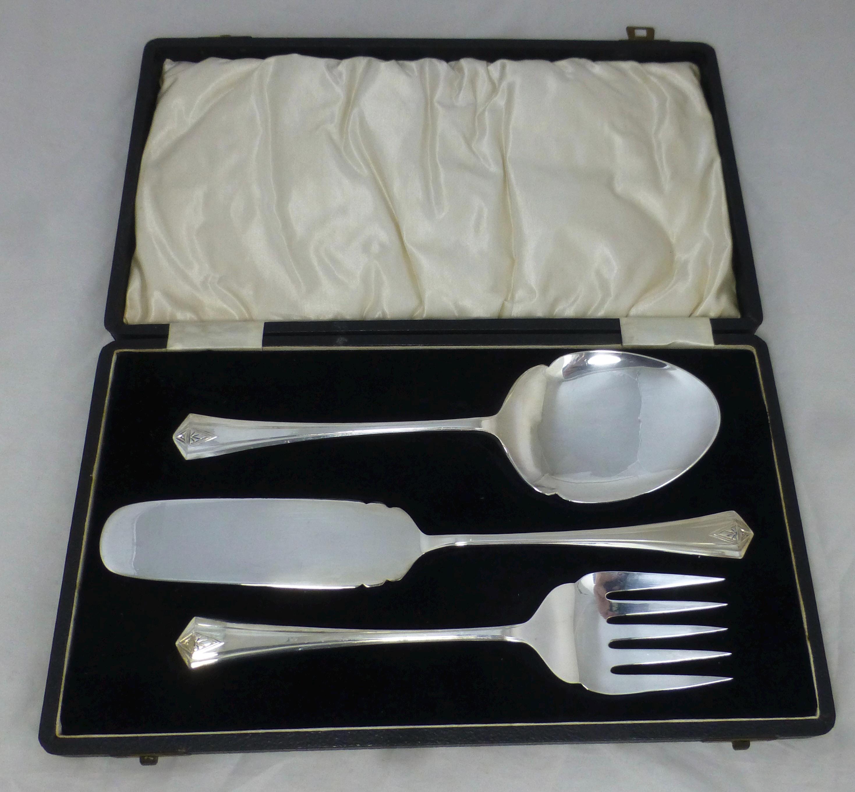Antique J B & S Silver Plate Cased Table Serving Cutlery Set