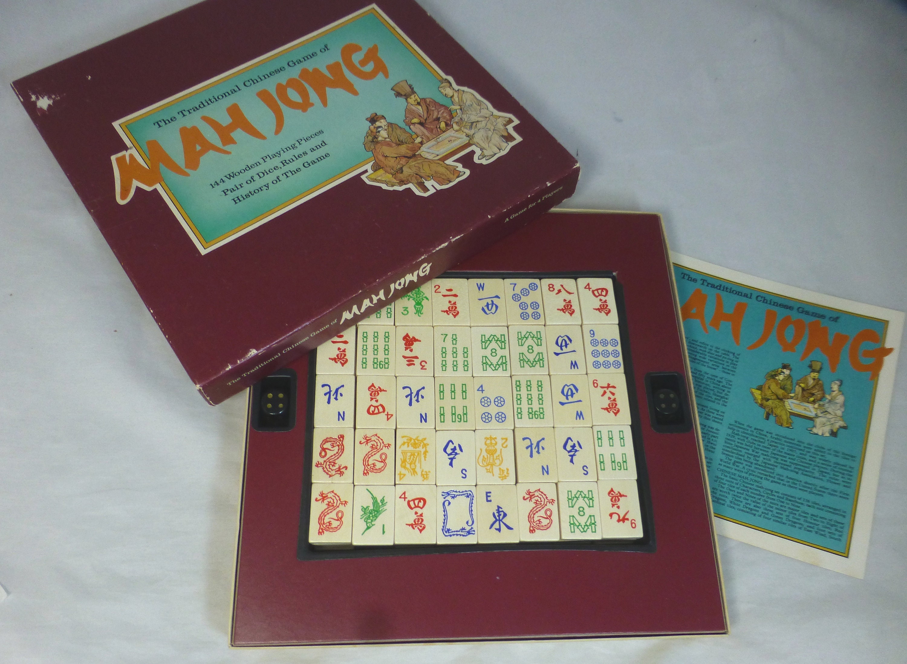 Vintage Chinese Mahjong Set Traditional 144 Tiles Mah-Jong Game