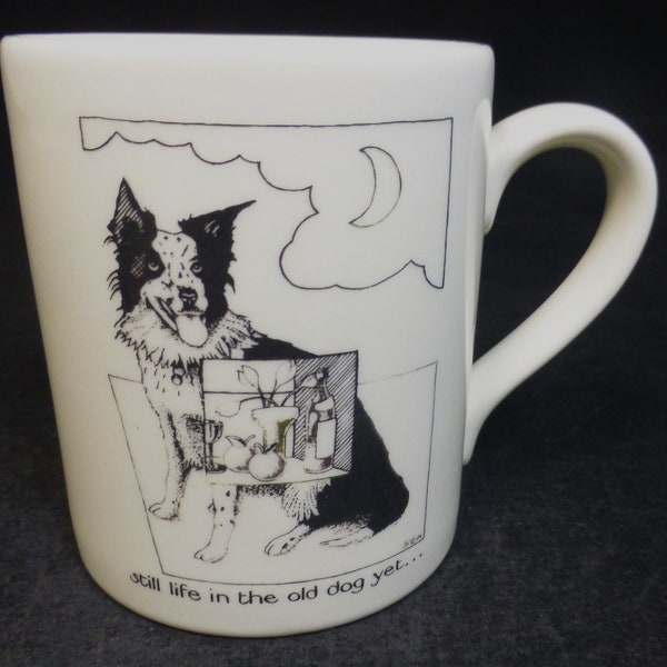 Still Life in the Old Dog Yet Sheep Dog Border Collie China Mug Cup - McLaggan Smith Mugs - Simon Drew Design - Scotland - Getting Old Theme