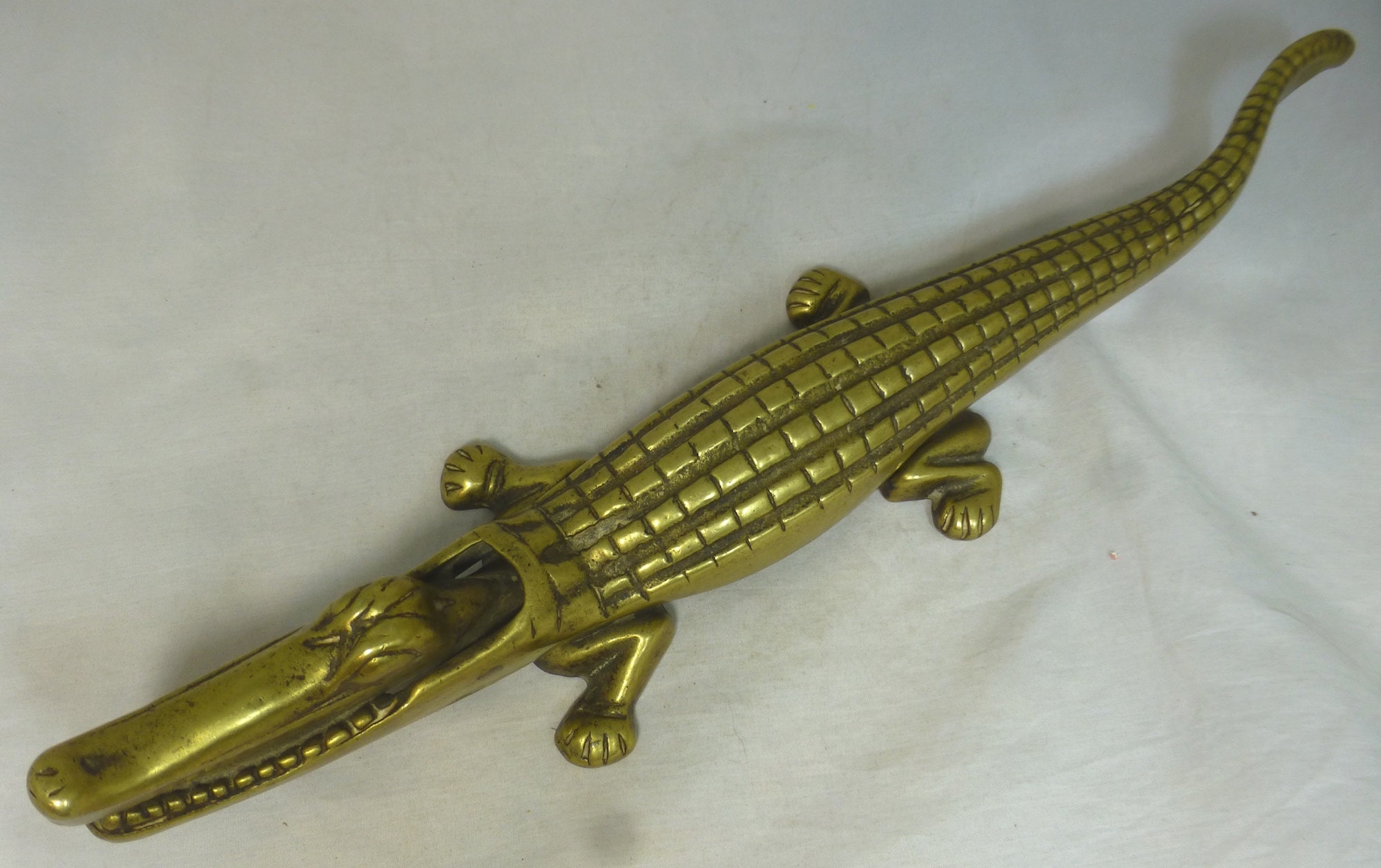 Rare Antique Brass Crocodile Nutcrackers 14 Inch Long - Hinged