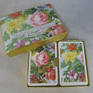 Vintage Nature's Bouquet Rose Garden Piatnik Floral Double Deck Playing Card Set No 2293 - Vienna, Austria - Scatola originale - Set completo VGC