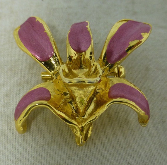 Vintage Orchid Gold 24 Karat with Pink Enamel Flo… - image 4