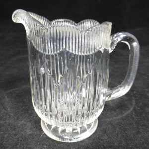 Attractive Victorian Pressed Glass Creamer / Milk Jug / Pitcher - Geometric vertical ridges and footed base – Antique Small Glass Milk Jug