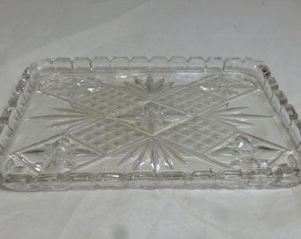 Art Deco Rare Clear Pressed Glass Dressing Table Vanity Tray with Stunning Cut Glass Design 12in W – Vintage Rd No 752347 – England 1930 VGC