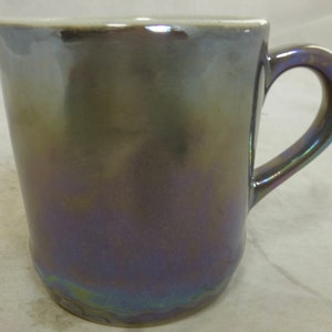 Lustre Iridescent Handmade Stoneware Mug - Grey Lustreware Metallic Gloss Glaze – Petrol Finish Lead Free Glaze – Unused Condition