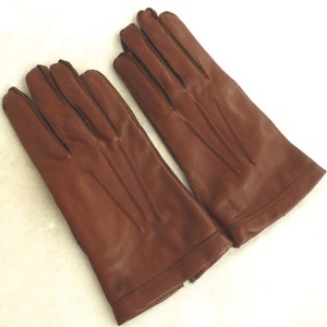 Vintage St Michael Brown Leather Lined Wrist Gloves - Polyester Lining - Small Unused - Stitched Detail, Cuff Split Marks & Spencer, M and S