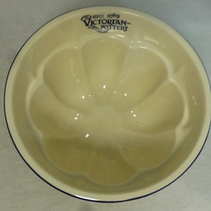 Vintage The 1869 Victorian Pottery Cream Round Ceramic Jelly Mould 6 inch D with Traditional Fluted Sides - Rustic Pudding / Blancmange Mold