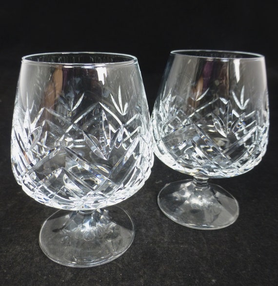 Set of 2 Hand Cut Lead Crystal Vintage Brandy Glasses High Quality