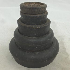 Vintage Set of 5 Indented Black Cast Iron Stackable Imperial Standard Weights – 2 lb to 2oz - Interior Décor Kitchen Scales – England
