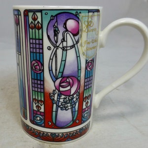 Dunoon Renfrew Mackintosh Style Scottish White Stoneware Porcelain Mug with Original Label - Art Nouveau Jane Brookshaw – Scotland – Unused