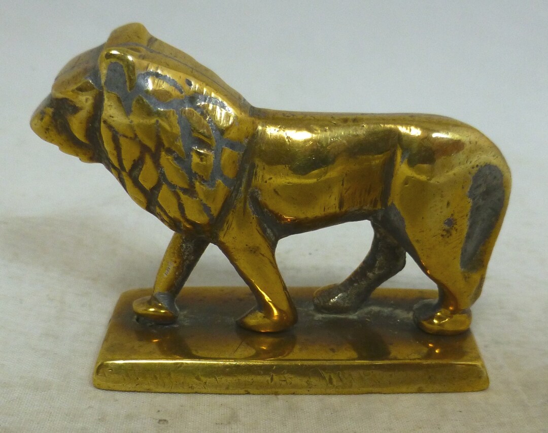 Vintage Brass Walking Lion on Base - 3D Brass Lion With Mane Desk ...