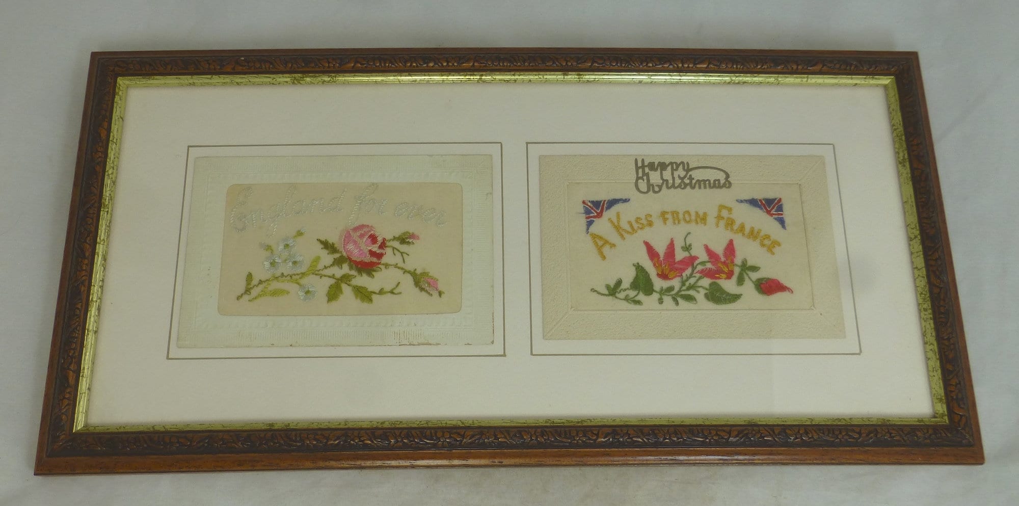 ヨーロッパアンティーク絵はがき アンティーク額入り 第一次世界大戦 シルク刺繍 ユニークポスト