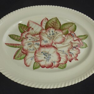 Johnson Brothers Pink Rhododendron Flower Vintage Large Oval Serving Plate Old Flower Prints 12 in English Floral China no 15542 image 2