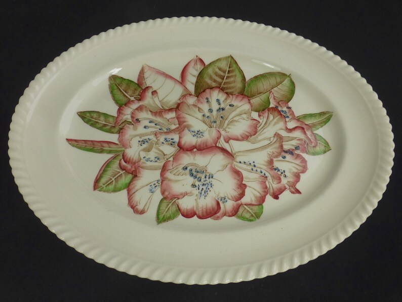 Johnson Brothers Pink Rhododendron Flower Vintage Large Oval Serving Plate Old Flower Prints 12 in English Floral China no 15542 image 2